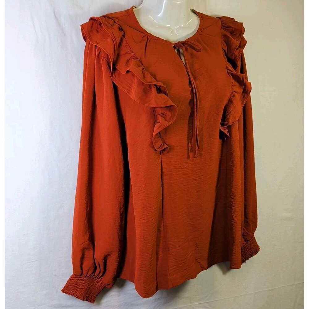 NWT Umgee Peasant Ruffle Womens Top - Size Large - Cinnamon Rust